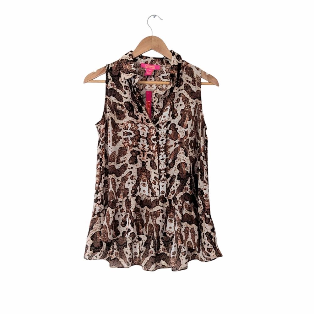Catherine Malandrino Animal Print Sleeveless Peplum Button Down Blouse